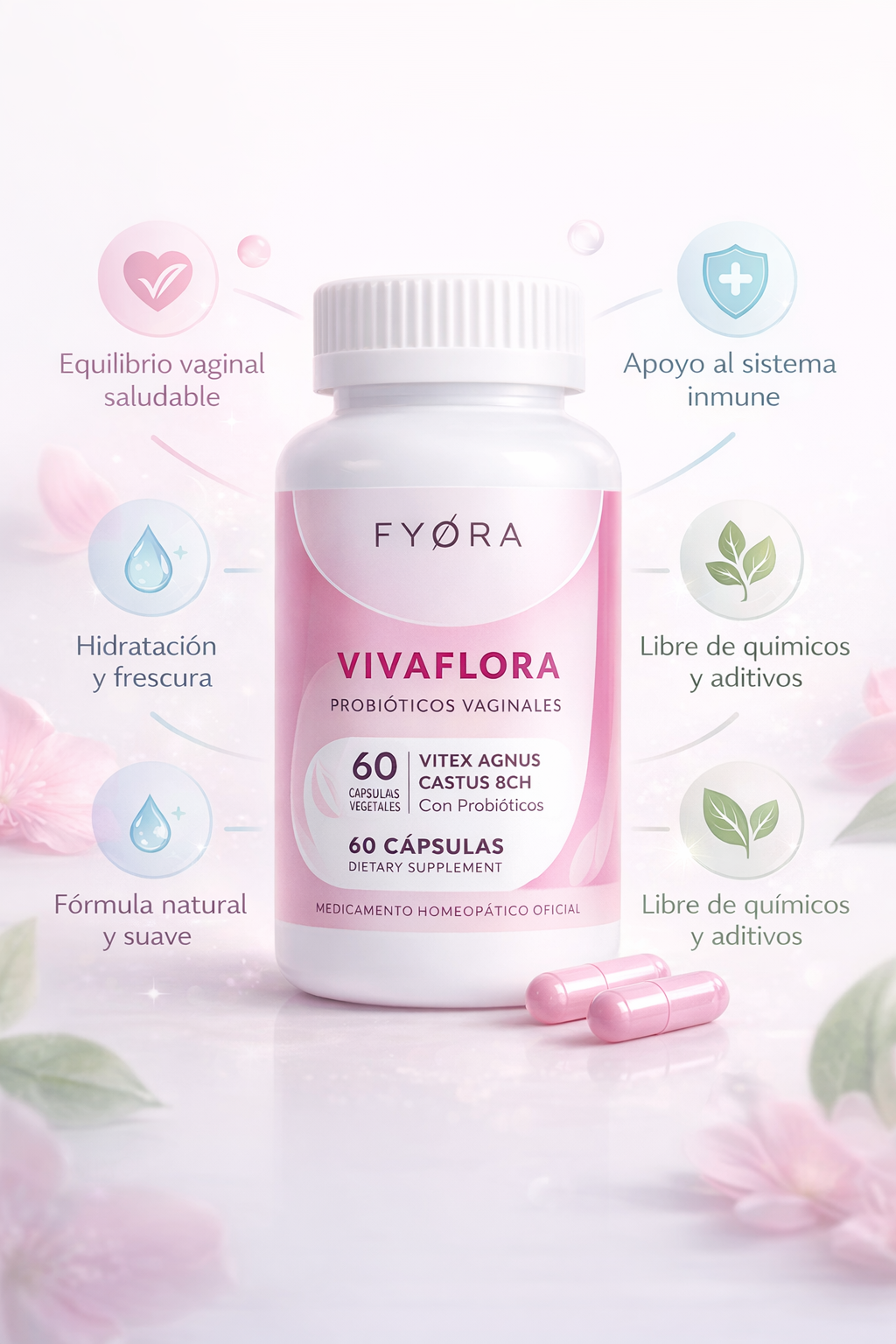 Viva Flora - Cápsulas Probióticas para el Equilibrio Vaginal y Salud Femenina (60 Cápsulas)
